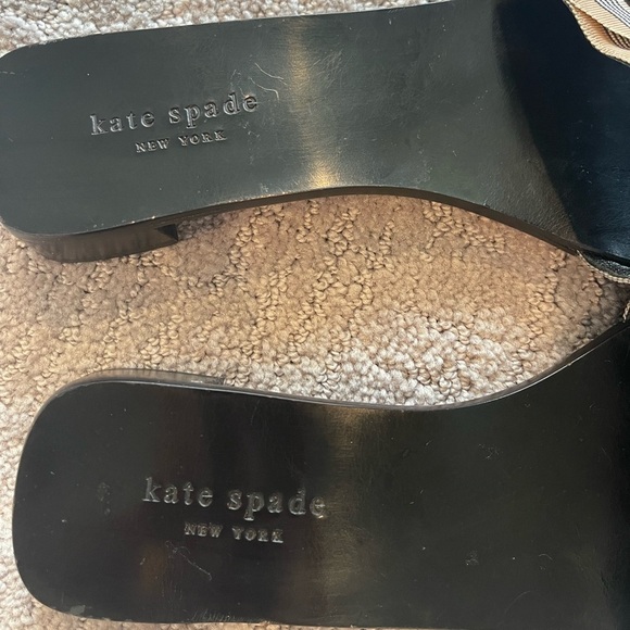 Kate Spade New York Black and Tan Striped Bow Slide Sandals, Flats, Size 11B - Picture 9 of 13